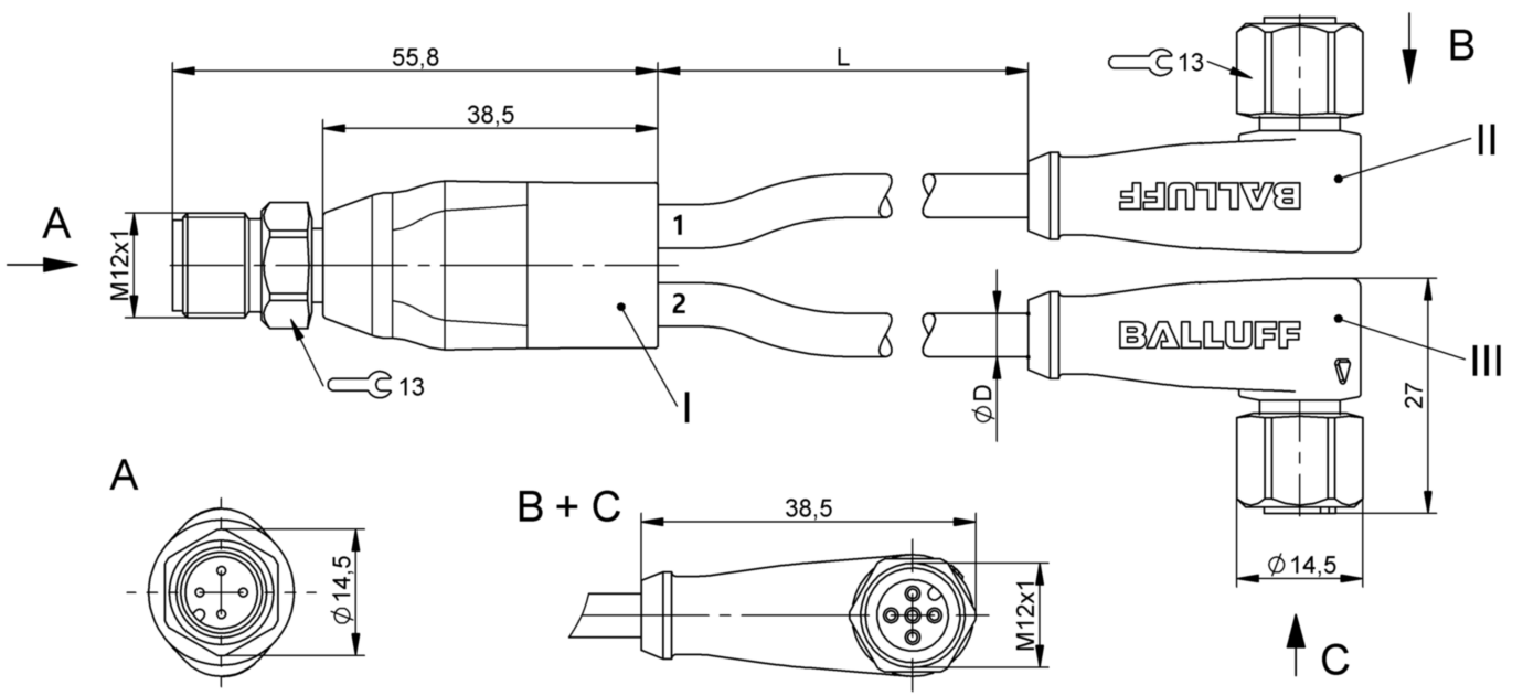 Y-образный распределитель Balluff BCC S414-S425-S425-U2043-025