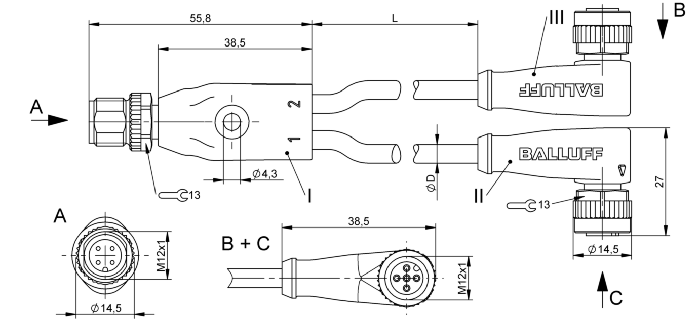 Y-образный распределитель Balluff BCC M414-M425-M425-U2002-003