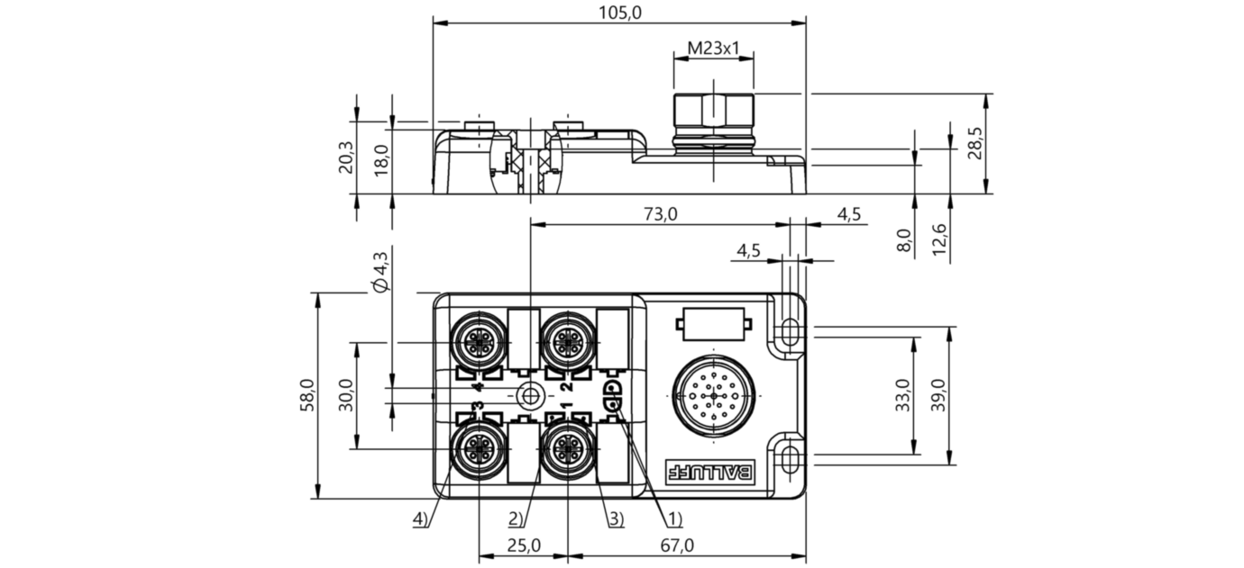 Распределительная коробка Balluff BPI 4M4A5N-2K-B0-SM6LT