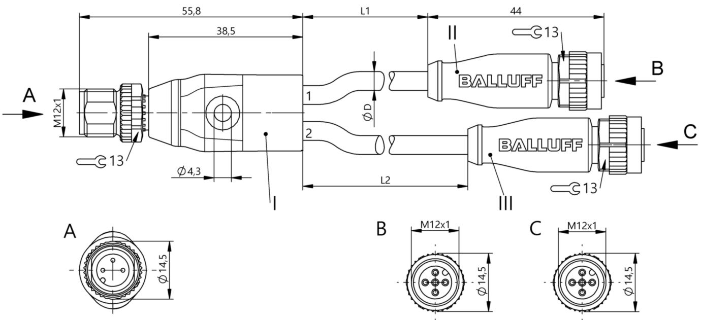 Y-образный распределитель Balluff BCC M413-M415-M415-U2096-1D5/003