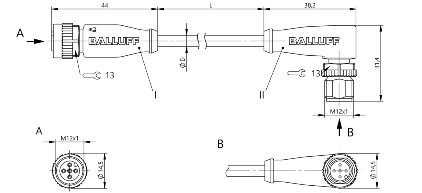 Соединительный кабель Balluff BCC M415-M425-3A-312-PX4534-100-C033