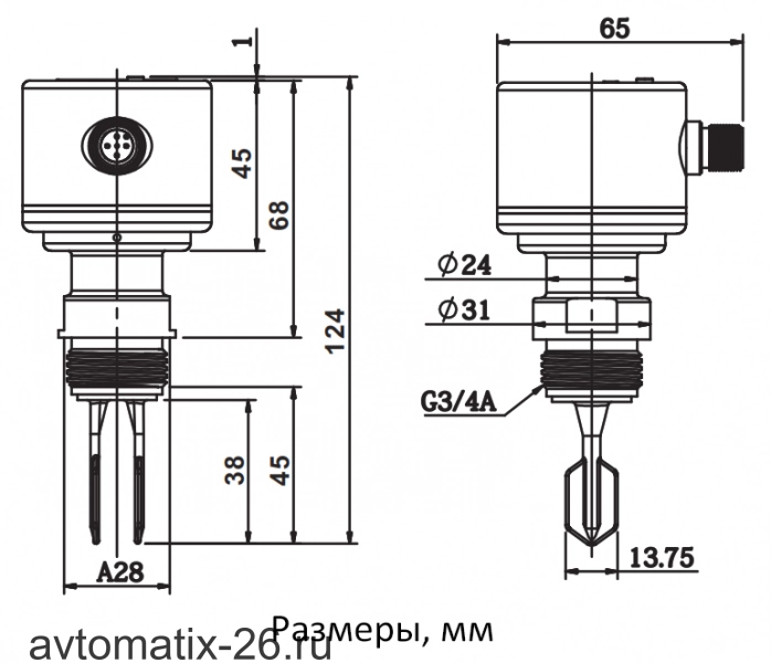 Датчик уровня вибрационный EMA Electronics VRS20AB00456