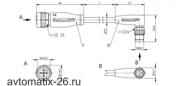 Соединительный кабель Balluff BCC M415-M323-3F-300-PX0334-030