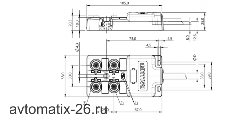 Распределительная коробка Balluff BPI 4M4A4N-2K-B0-KPX70-050