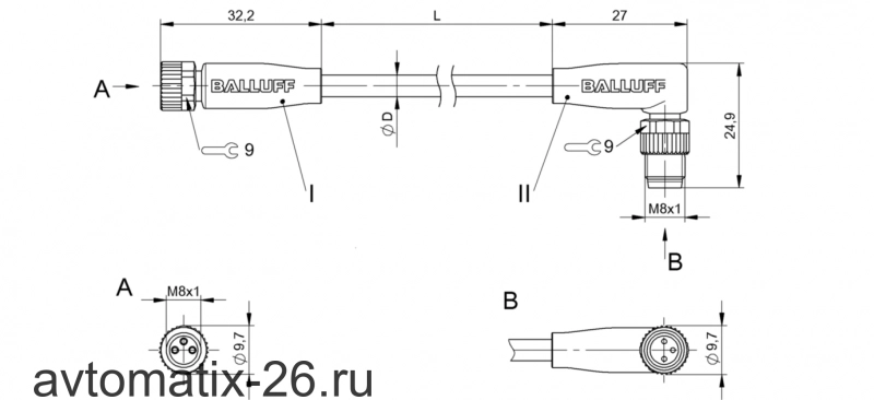 Соединительный кабель Balluff BCC M313-M323-30-300-VX8334-010