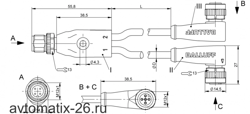 Y-образный распределитель Balluff BCC M414-M425-M425-U2002-003