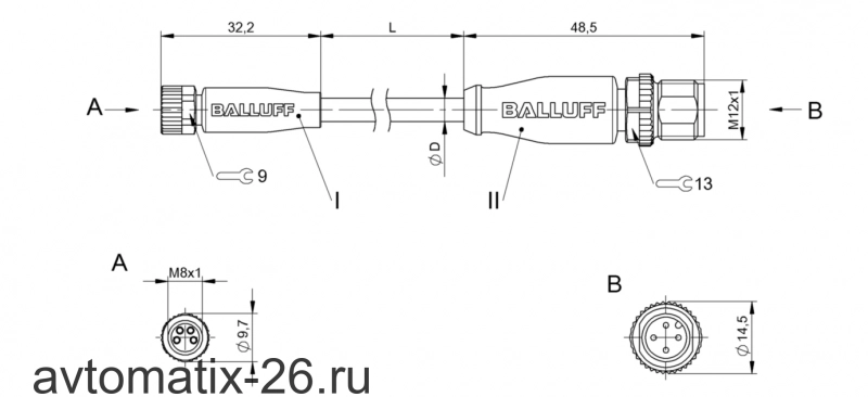 Соединительный кабель Balluff BCC M314-M414-3E-304-PX0434-010