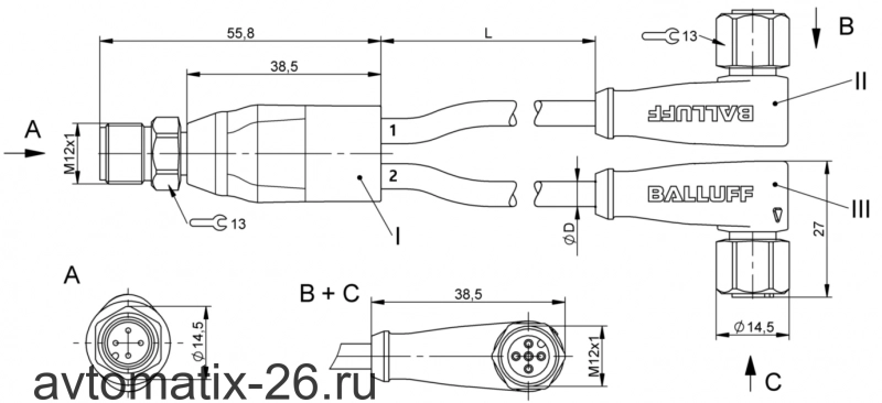 Y-образный распределитель Balluff BCC S414-S425-S425-U2043-025