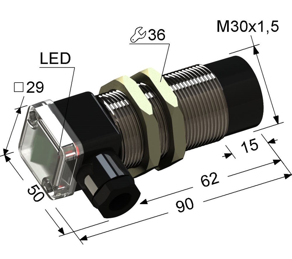 Индуктивный датчик с аналоговым выходом Мега-К PS2D-30M90-15N91-B