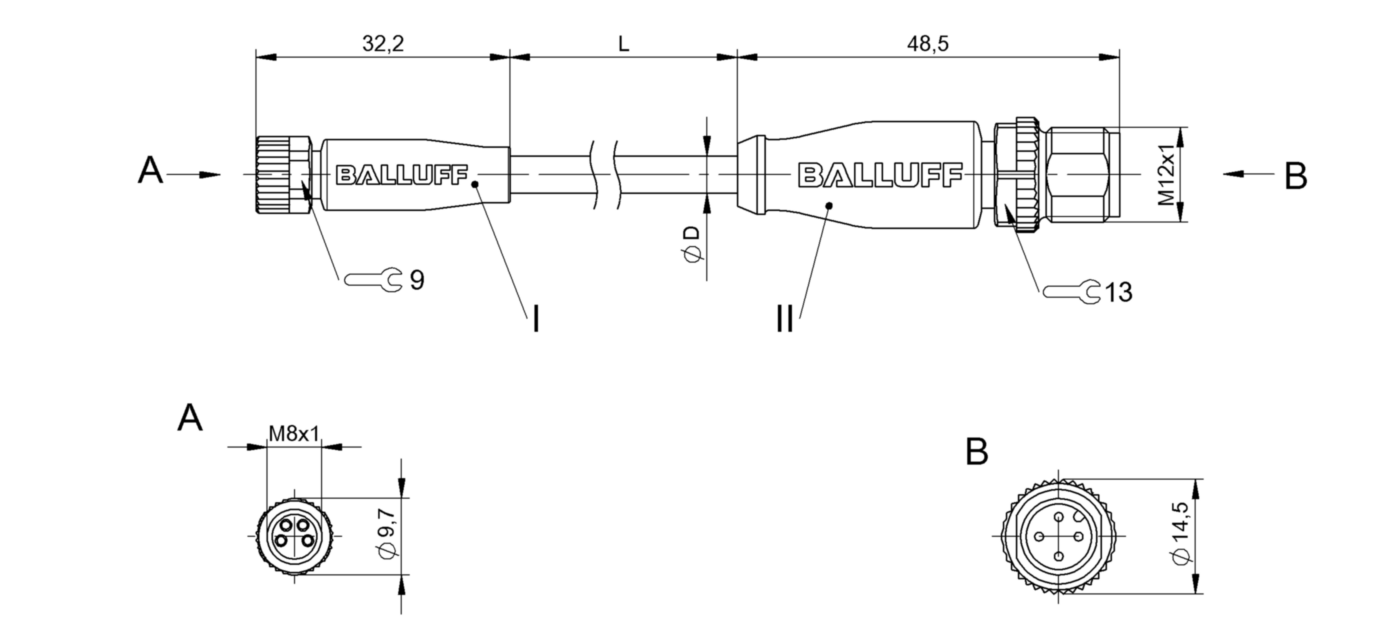 Соединительный кабель Balluff BCC M314-M414-3E-304-PX0434-010