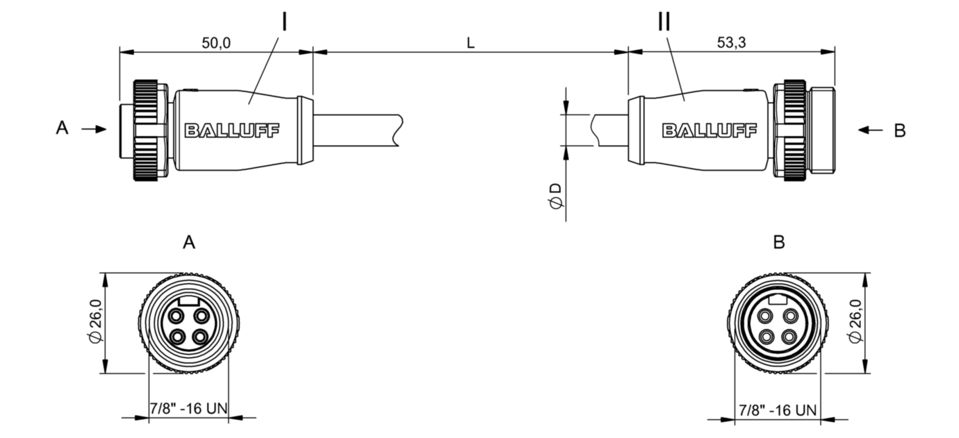 Соединительный кабель Balluff BCC A314-A314-30-304-PX04A5-100