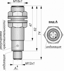 Емкостной датчик СКБ Индукция E02-NO/NC-NPN-P(Д16Т, Lкорп=60мм)