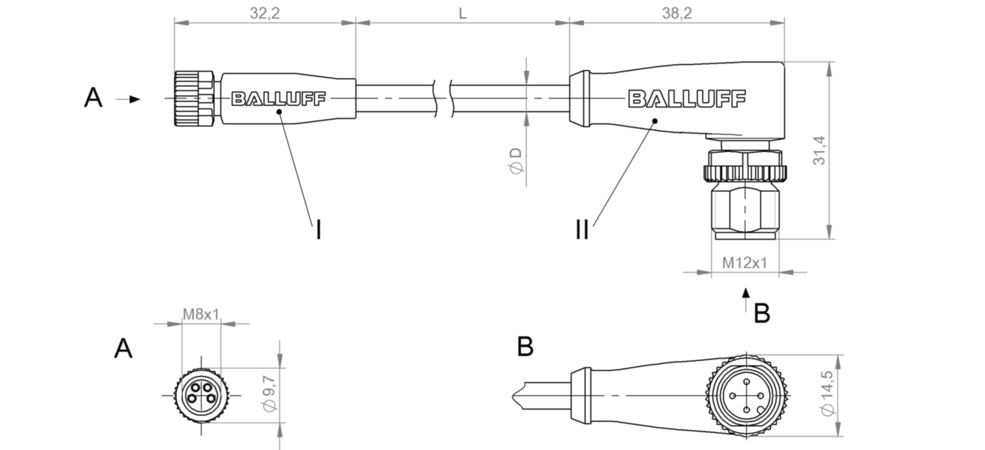 Соединительный кабель Balluff BCC M314-M424-3E-304-PX44T2-010