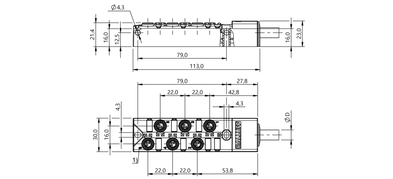 Распределительная коробка Balluff BPI 6M3030-5K-B0-KPX80-150