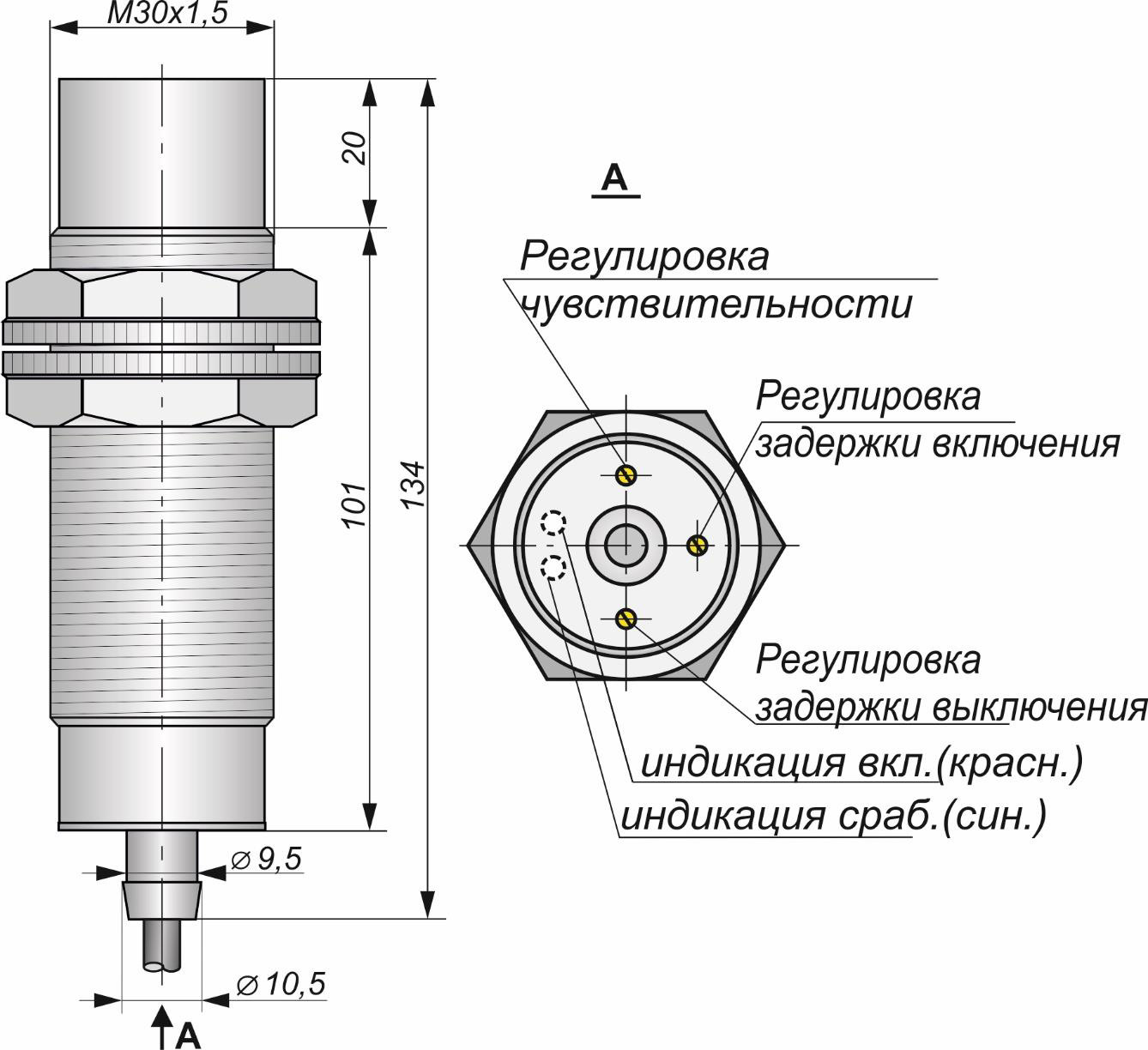 Емкостной датчик СКБ Индукция SE071-NO/NC-ACR-PG-TF-TRAB60(рег.задержка вкл-выкл 60сек.)