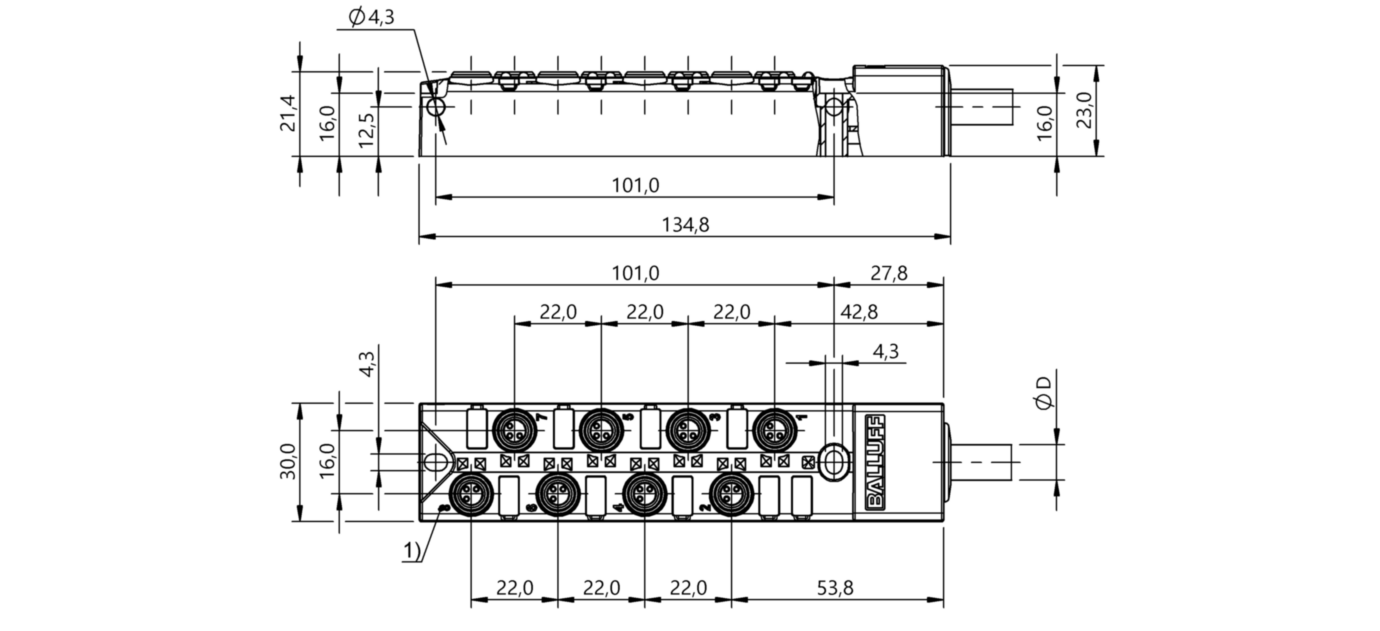 Распределительная коробка Balluff BPI 8M3030-5K-B0-KPXA0-050