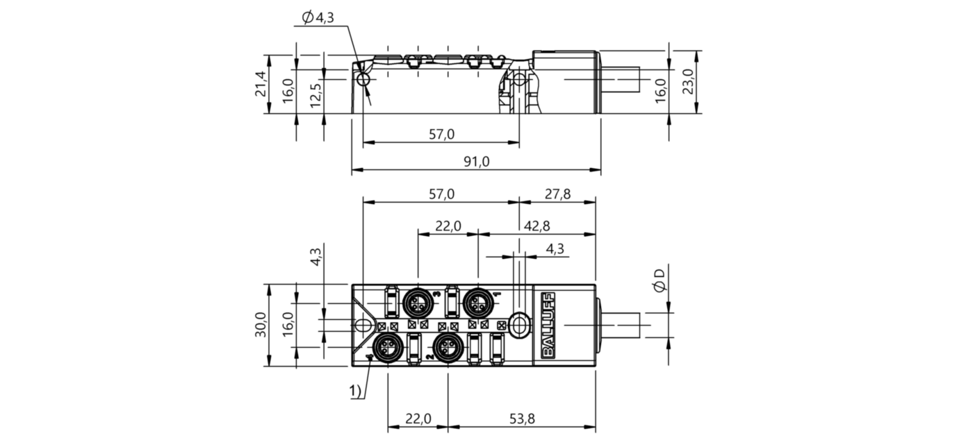 Распределительная коробка Balluff BPI 4M3030-5K-B0-KPX60-100