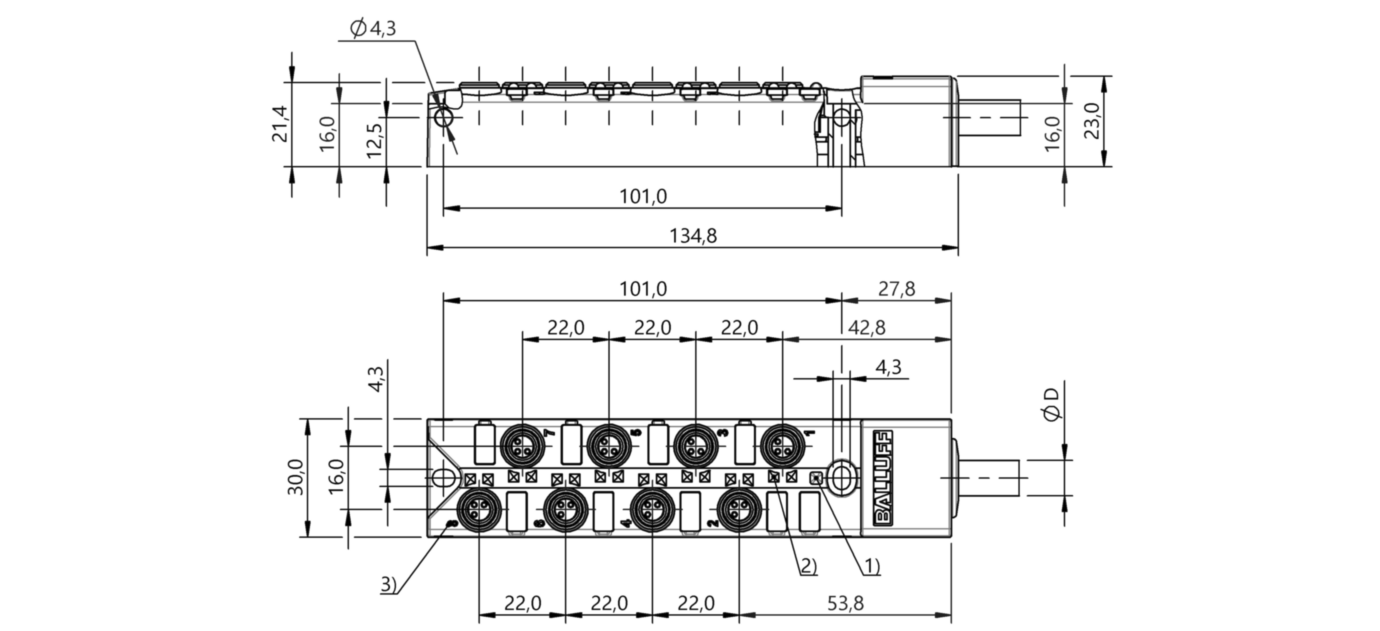 Распределительная коробка Balluff BPI 8M303P-5K-B0-KPXA0-100
