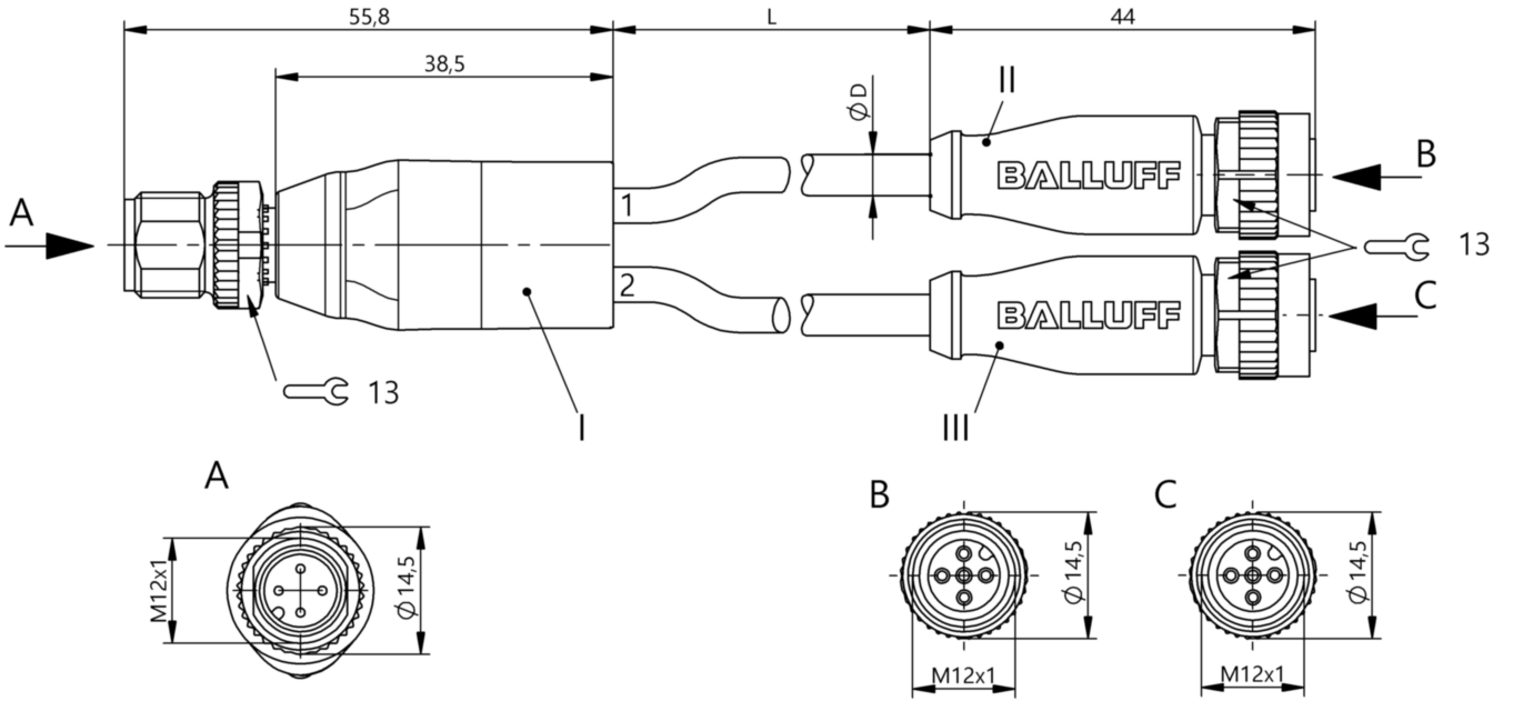 Y-образный распределитель Balluff BCC M414-M415-M415-U2028-010