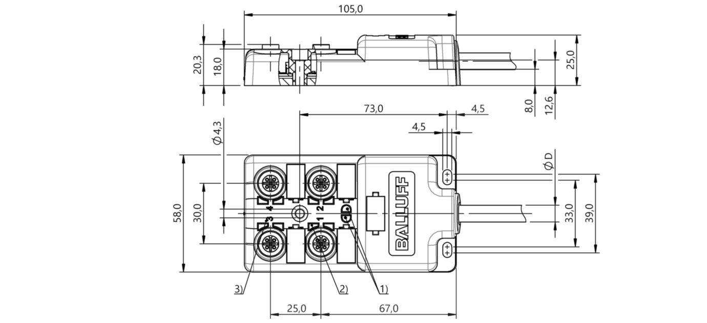 Распределительная коробка Balluff BPI 4M4A4N-2K-B0-KPX70-050