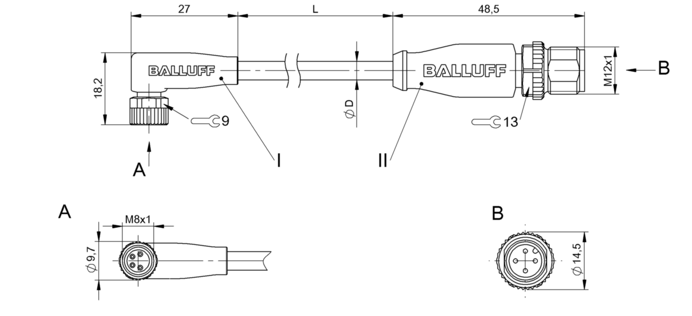 Соединительный кабель Balluff BCC M324-M414-3E-304-PW0434-025