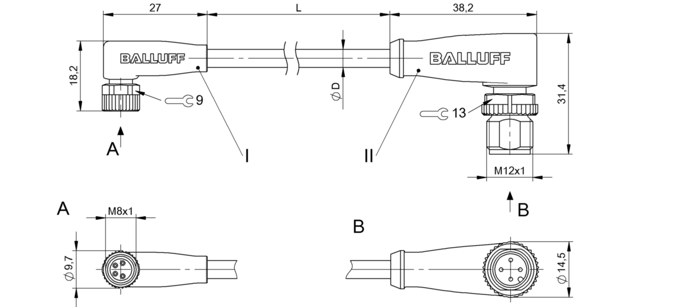 Соединительный кабель Balluff BCC M324-M424-3E-304-PX44T2-050