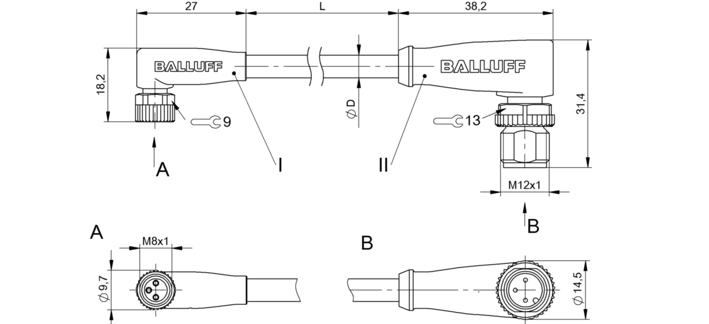 Соединительный кабель Balluff BCC M323-M423-3E-300-VX8334-030