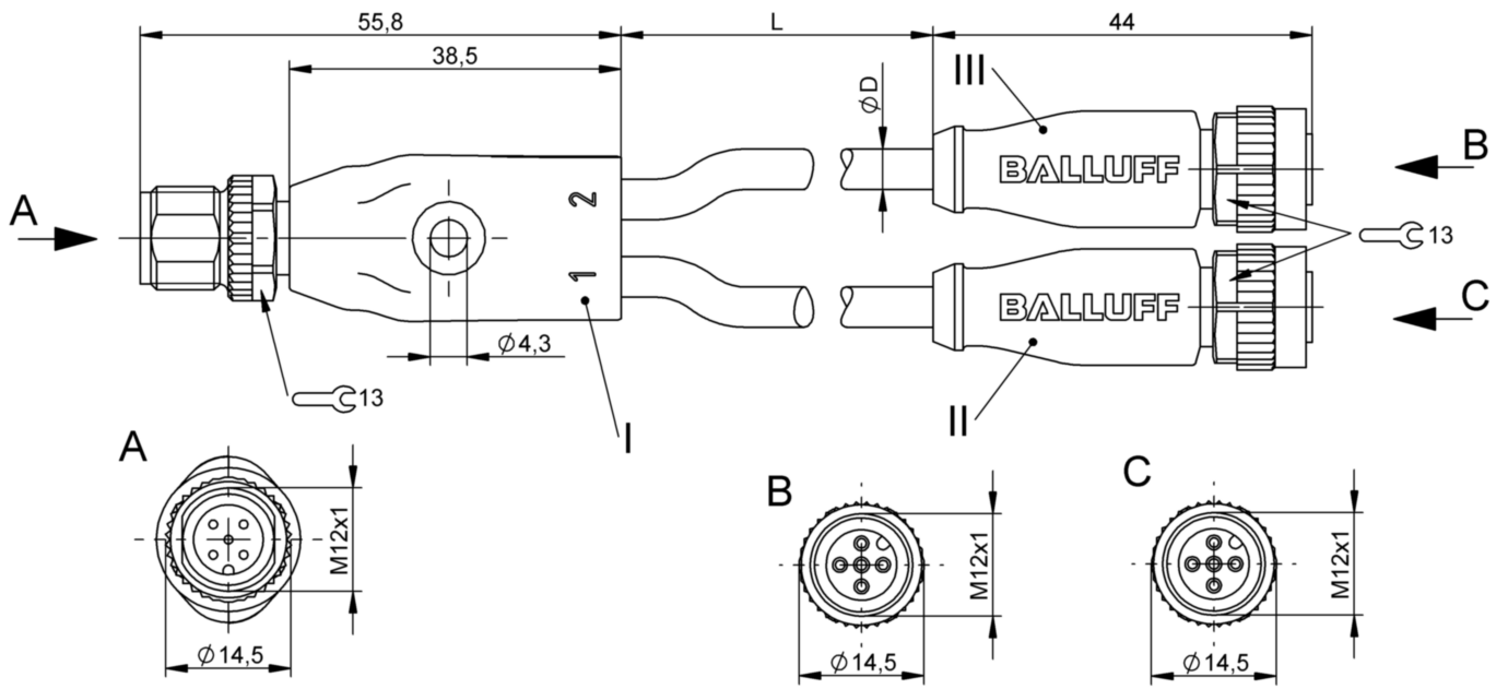 Y-образный распределитель Balluff BCC M415-M415-M415-U2064-003