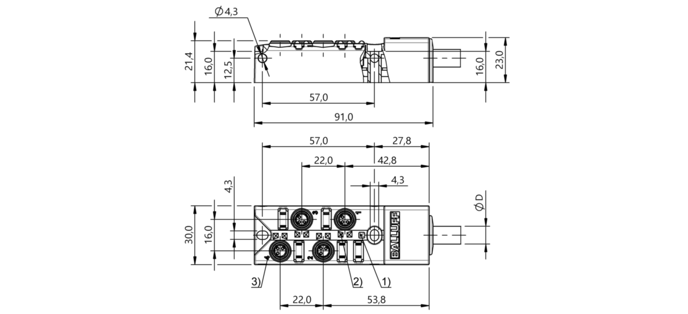 Распределительная коробка Balluff BPI 4M303N-5K-B0-KPX60-150