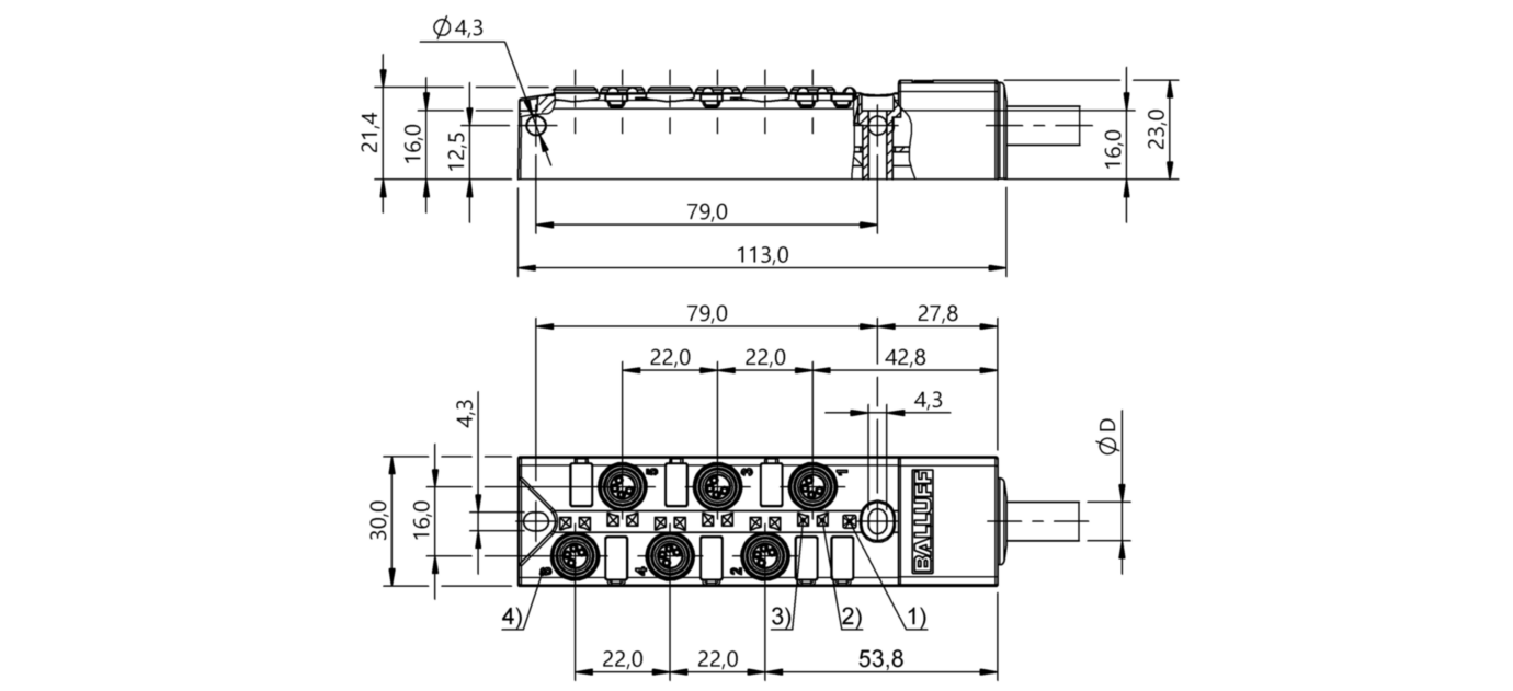 Распределительная коробка Balluff BPI 6M304P-5K-B0-KPXE0-150