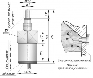 Емкостной датчик СКБ Индукция ЕУ01-NO-PNP-М12х1(12X18H10T)