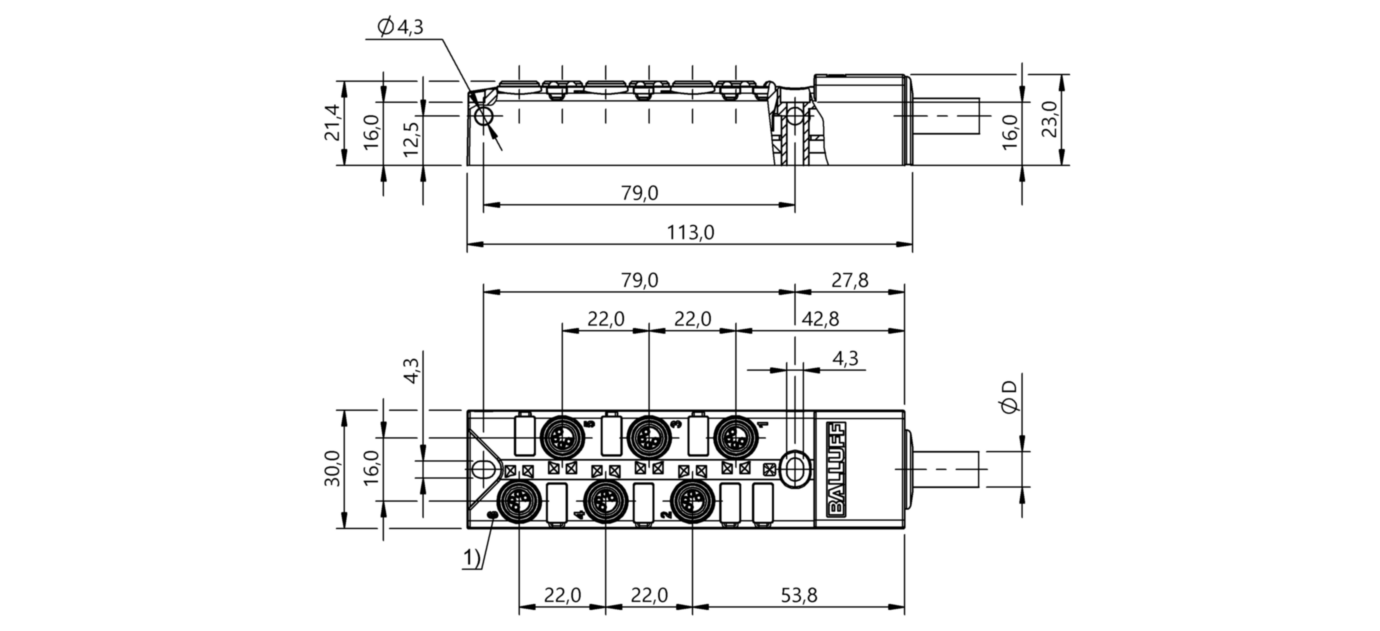 Распределительная коробка Balluff BPI 6M3040-5K-B0-KPXE0-100