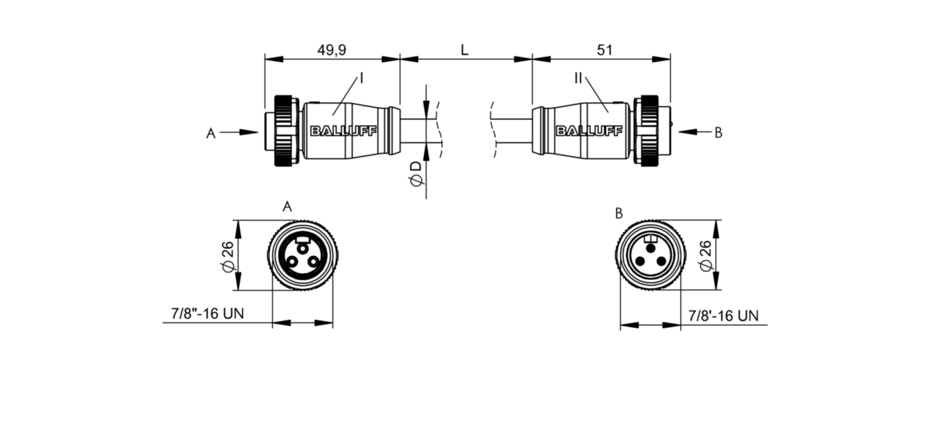 Соединительный кабель Balluff BCC A313-A313-70-345-VX43W6-100