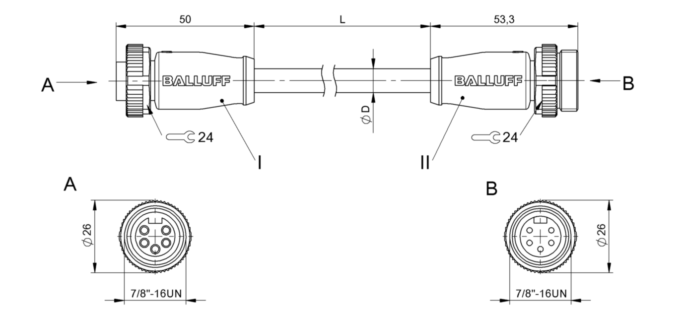 Соединительный кабель Balluff BCC A315-A315-30-335-PX05A5-050
