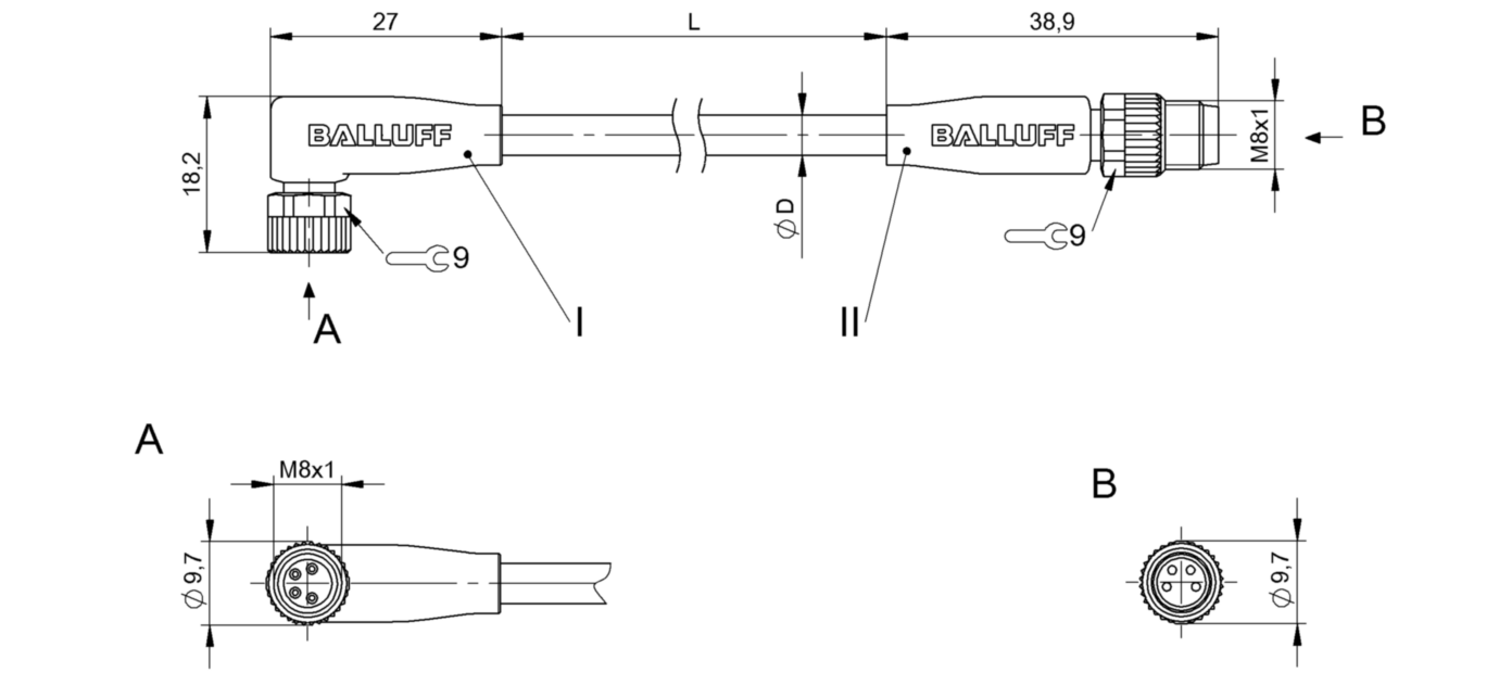Соединительный кабель Balluff BCC M324-M314-30-304-VX8434-030