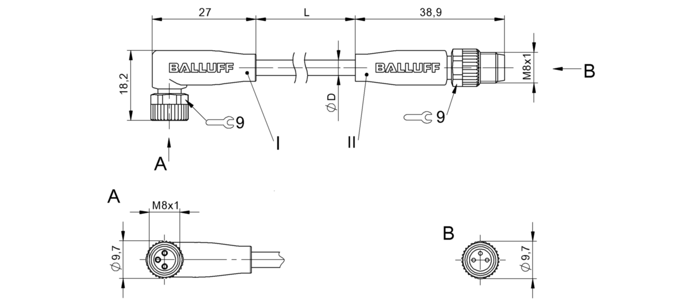 Соединительный кабель Balluff BCC M323-M313-30-300-VX8334-020
