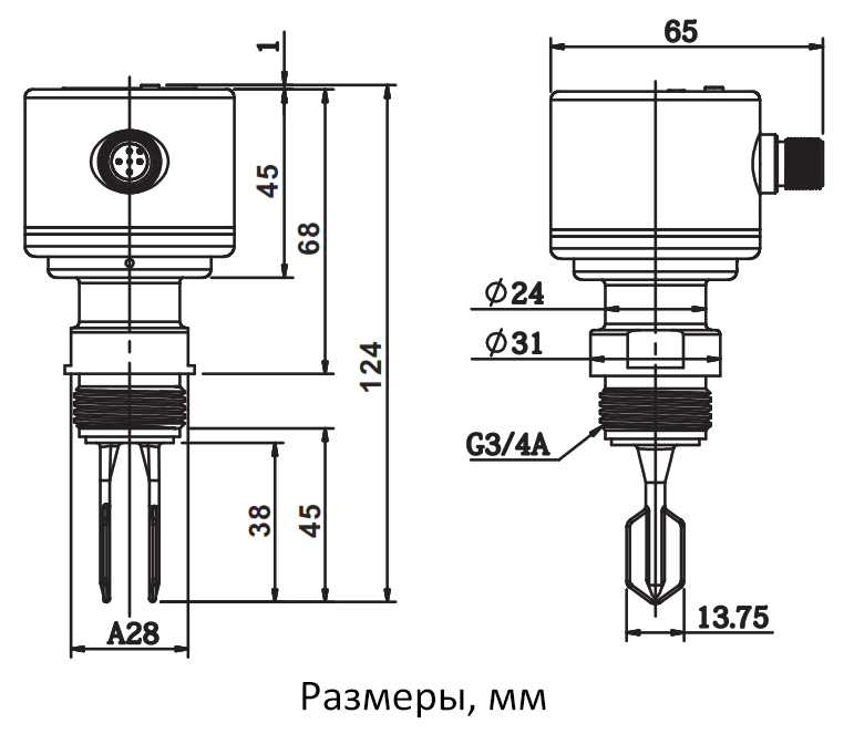 Датчик уровня вибрационный EMA Electronics VRS20AB00456