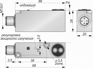 Оптический датчик СКБ Индукция O072-NO/NC-PNP-P(с регулировкой)