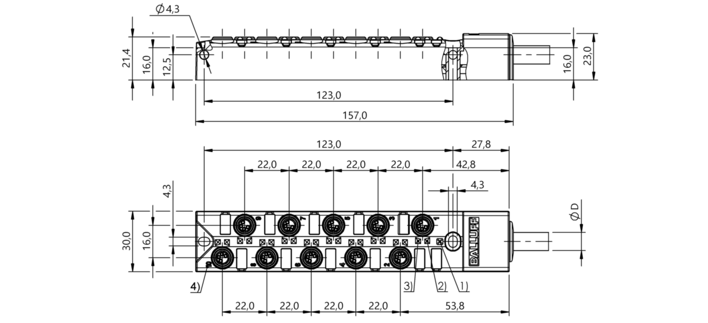 Распределительная коробка Balluff BPI AM304N-5K-B0-KPXP0-150