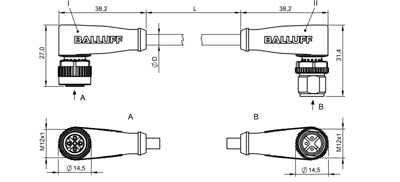 Соединительный кабель Balluff BCC M425-M423-3A-300-VX8334-006