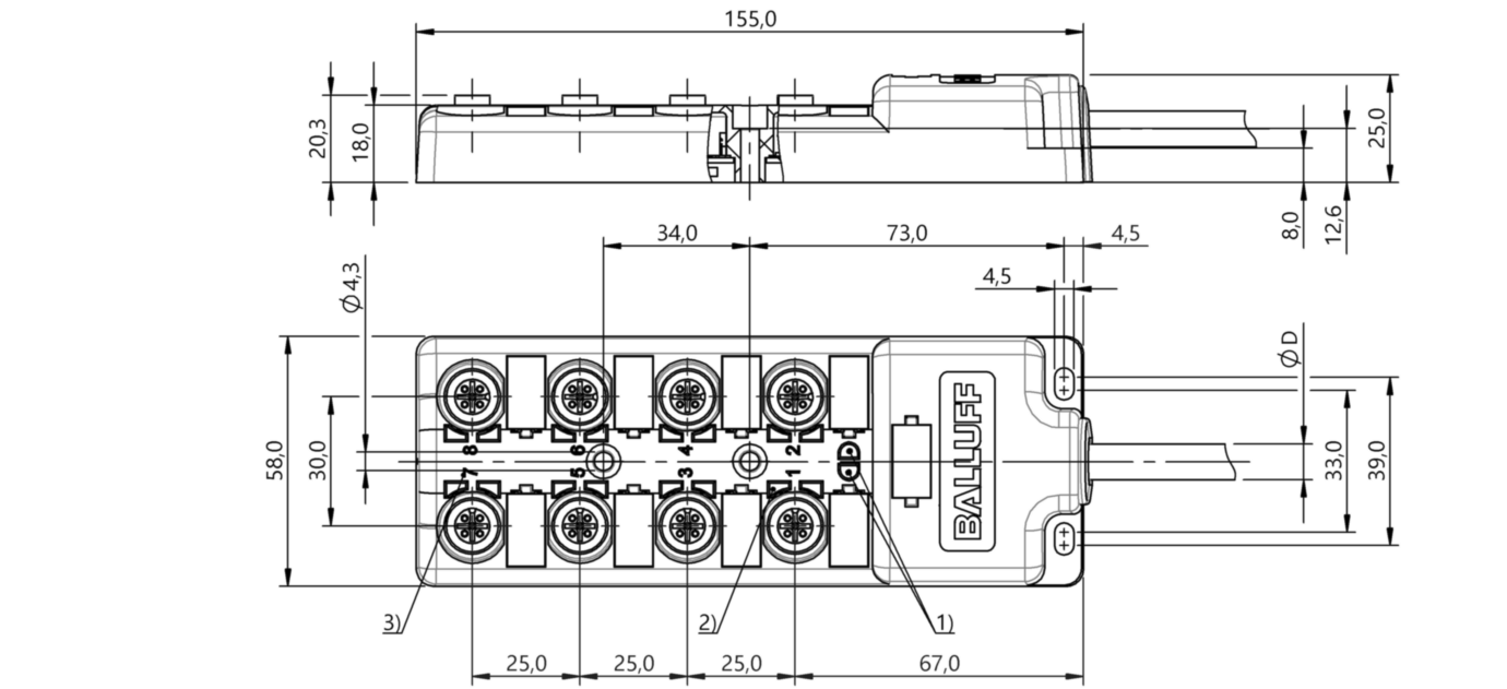 Распределительная коробка Balluff BPI 8M4A4N-2K-B0-KPXB0-150