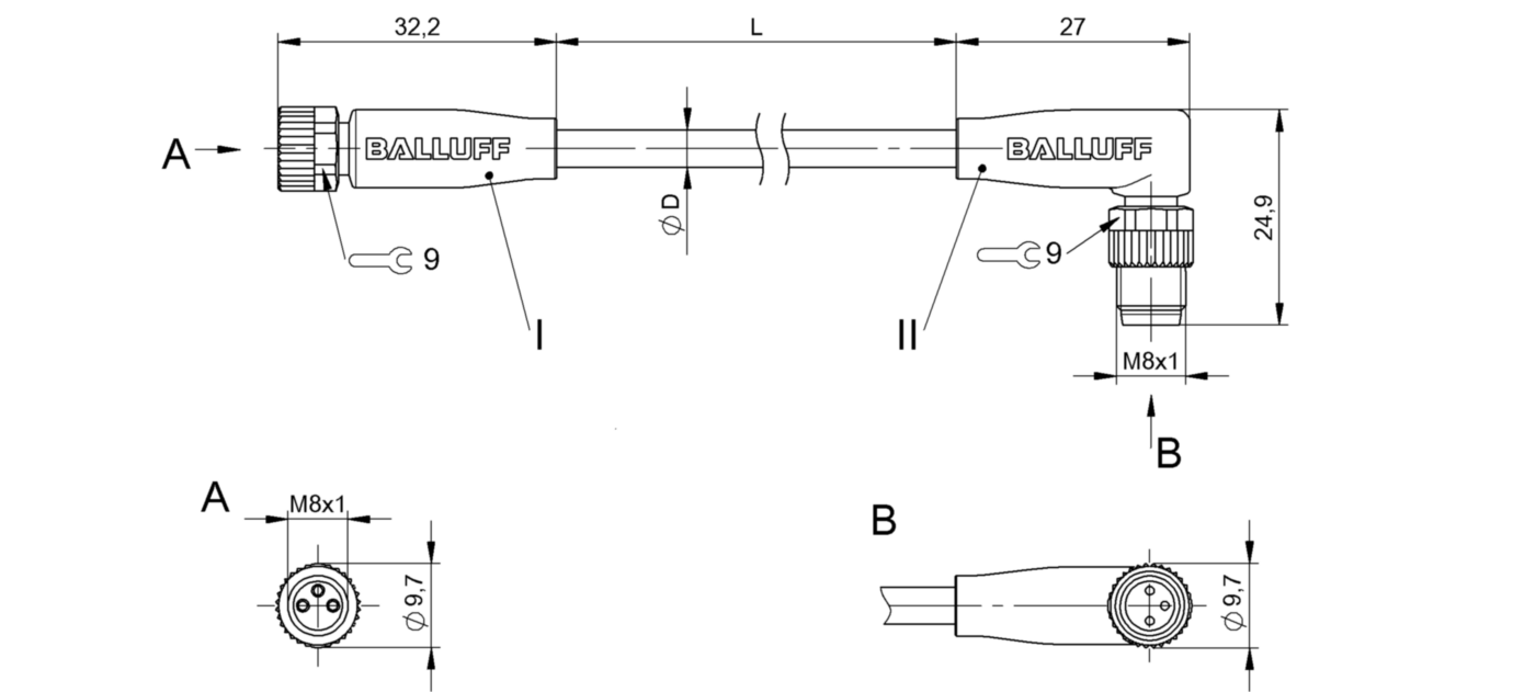 Соединительный кабель Balluff BCC M313-M323-30-300-VX8334-010