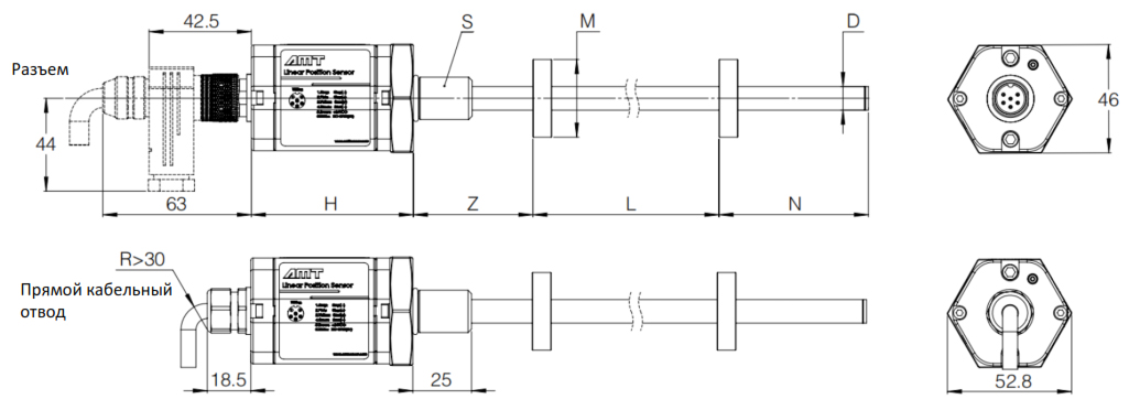 Датчик линейных перемещений AMT Linear Position Sensor LPS2-KH10MBC4450MHC53N1P103