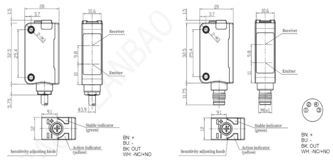 Оптические датчики LANBAO PSE-YC5DNBR-E3