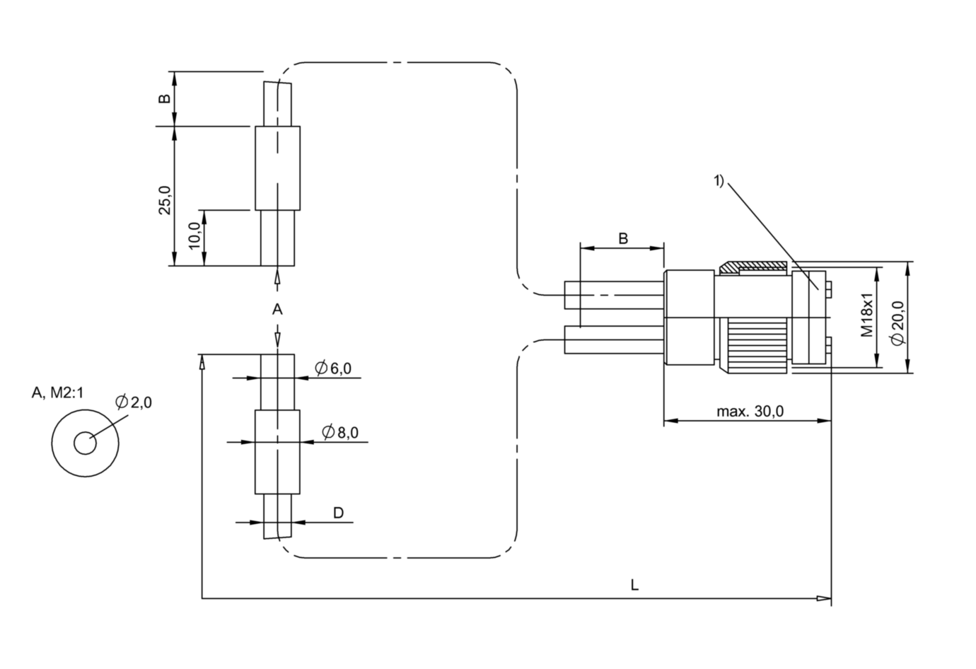 Оптоволоконный кабель Balluff BFO 18A-LCC-UZG-20-1,5