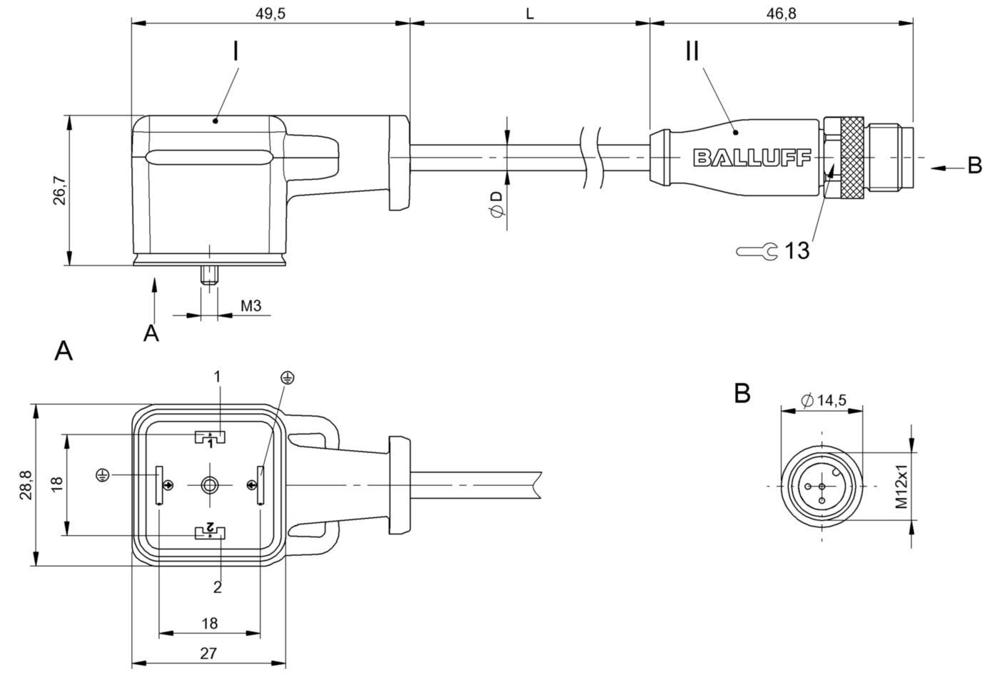 Соединительный кабель Balluff BCC VA04-M413-3E-665-PX0350-015