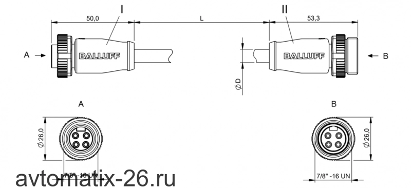 Соединительный кабель Balluff BCC A314-A314-30-304-PX04A5-100