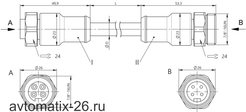 Соединительный кабель Balluff BCC C3B4-C3B4-30-304-YX84A5-050-C009