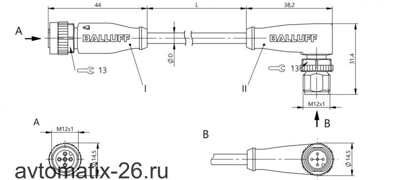 Соединительный кабель Balluff BCC M415-M425-3A-312-PX4534-100-C033