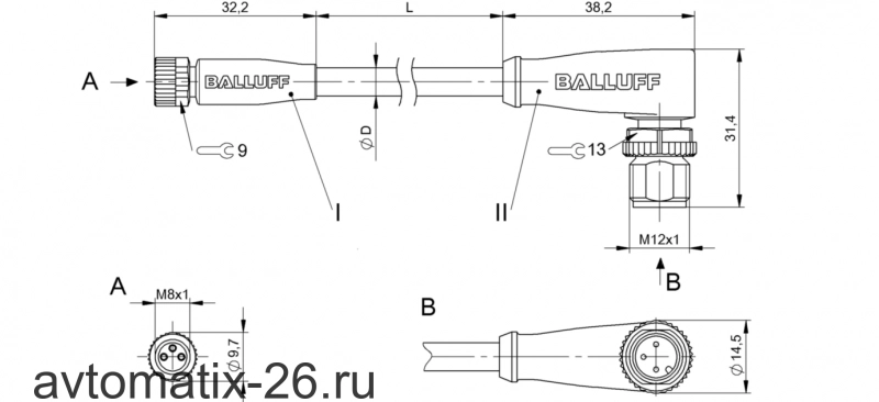 Соединительный кабель Balluff BCC M313-M423-3E-300-VX8334-050